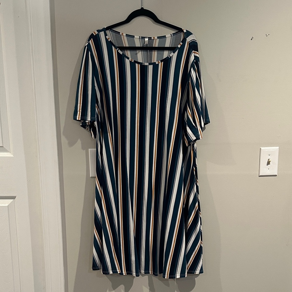 Striped Navy and White Midi Dress